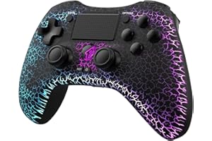 RALAN Kabelloser Controller mit 8 Farben verstellbarer LED-Beleuchtung, kompatibel mit PS4-Controller/Pro/Slim/PS3 mit Kopfhörerbuchse für FPS-Spiel (Blcak)