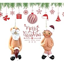 Décorations De Noël Coquines | Père Noël Nu Suspendu 8cm | Ornement Humour Pour Sapin, Fête | Lot 2 Pièces Mr & Mrs Santa