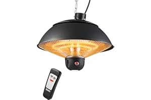 DONYER POWER Elektrischer Halogen-Röhren, hängender Terrassenheizer, 2000 W, wasserdicht, IP24, Deckenmontage, für Außen- und Innenbereich, mit Fernbedienung