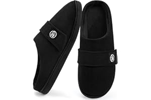 Wostock Chaussons Femmes avec Mousse à Mémoire de forme et Semelles Antidérapantes,Chaussons Moelleux à Velcro,Confortables à Poils Courts pour Pantoufle Femme,Noirs et Gris