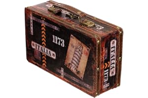 BIRENDY Scatola a forma di valigia, baule in legno con rivestimento in pelle, stile vintage, con guarnizioni in metallo, effetto antico, in diverse misure, di alta qualità, stile coloniale, marittimo, scatola in legno decorata. Articolo SJ15369, Bunt, Größe M Italien (26cm B x 15cm T x 8cm H )