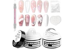 Sularpek 2x15ml Solide Sculpture Builder Gel, 3D Gel Nail Art, Gels Construction Ongle UV, Non-Stick Gels 3D Ongle, pour Extension Décoration et Répare Nail Art, Clair/Blanc