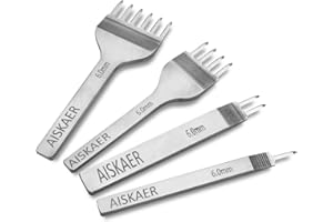 Aiskaer Leder-Nähstanzer, Diamant-Nähmeißel-Set, 6 mm, weißer Stahl, 1/2/4/6 Zinken für Lederhandwerk DIY