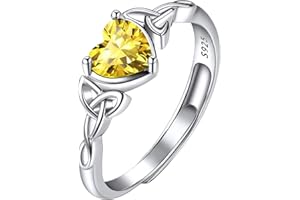 Suplight 925 Sterling Silver Claddagh Heart Rings, Adjustable Birthstone Ring Irish Celtic Jewellery for Women Girls (with Gift Box)