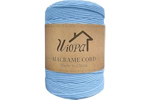 Uiopa Macrame Corda 3mm x 300m Azzurro Cielo Macramè Filo Corda di Cotone Naturale Spago Colorato Cordino per Borse Uncinetto, Wall Hanging, Decorazioni, Bomboniere Fai da Te, Piante da Appendere