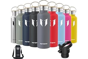 ‎SUPER SPARROW Super Sparrow Butelka na wodę ze stali nierdzewnej - 350 ml / 500 ml / 620 ml / 750 ml / 1L - Izolowana próżniowo metalowa butelka na wodę - Kolba bez BPA ze słomką do pracy, siłowni, podróży, sportu