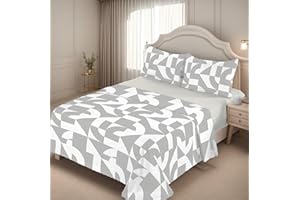 Etrexonline Juego de Sábanas 4 Piezas Cama 135 cm - Microfibra Ultra Suave Incluye 1 Bajera Ajustable 135x200+28 cm, 1 Encimera 210x270 cm, y 2 Fundas de Almohada 50x75 cm - Color Blanco y Gris