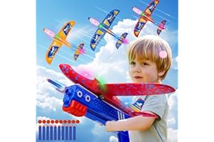 ideallife 3 Stück Flugzeug Spielzeug für Kinder - 3 Styroporflieger Wurfgleiter mit 1 Katapult Pistole - Blinkende LED-Lichter Schaumstoff Flug Gleiter für Kindergeburtstag
