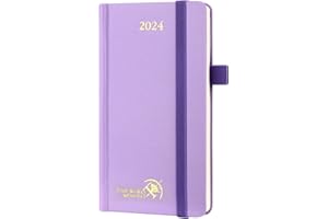 POPRUN Week to View Slim Diary 2024 Pocket Size 16.5 x 9 cm Hardback 24 Weekly Planner with Dotted Note Pages, Inner Pocket, FSC® Paper - Violet