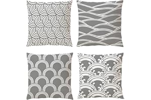 NIULAA Fundas para Cojínes 50 x 50 Funda de Cojín Gris de Lino Funda para Cojín Patrón Geométrico Juego de 4 Fundas de Cojínes de Sofá para la Decoración de la Sala de Estar de la Granja del Jardín