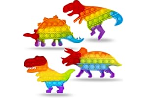 Yeefunjoy 4 Pièces Pop Fidget Toys, Push Bubble Sensory Pop Fidget Toy, Jouets Sensoriels à Presser en Silicone, Pop Jeux pour soulager l'anxiété et Le Stress, Dinosaure Cadeau Enfant et Adulte