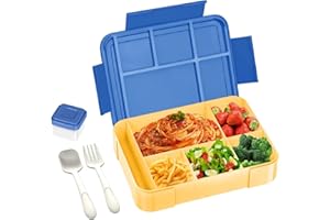 ‎INEIBO iNeibo Brotdose Kinder mit Fächern Lunchbox Kin der Brotdose mit Fächern Bento Box Brotbox Jausenbox Snackbox Vesperbox Vesperdose mit Soßenbox für Schule und Kindergarten PBA Frei Blau