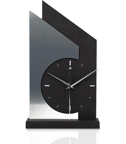 Kreative Feder Designer staande klok Square van hout - zwarte tafelklok in moderne metallic look zonder tikken (stil radiogestuurd uurwerk
