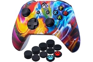 YoRHa Stampa Silicone di Gomma Cover Custodia per la Pelle Cassa Caso Skin per Xbox One S/X Controller x 1 (Flusso Colorato) con Thumb Grips Copri Levette Analogiche x 10