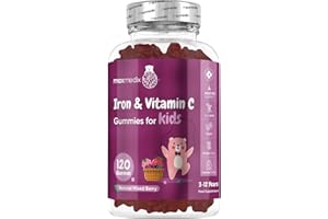 MAXMEDIX Iron Gummies for Kids - 4 Months Supply - 120 Gummies - with Vitamin C - Natural Mixed Berry Flavour - Bioavailable Forms - Lactose-Free & Vegan Iron Supplements for Kids - No Metallic Aftertaste