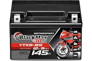 BlackMax YTX9-BS GEL Motorradbatterie 12V 9Ah CTX9-BS Batterie GTX9-BS ETX9-BS