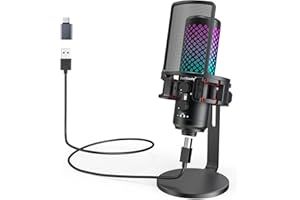 zealsound Micrófono RGB, USB Juegos para Phone teléfono PC,micrófonos Metal con Silencio,indicador RGB,Filtro Pop,Soporte de Choque,Control de Ganancia transmisión computadora Twitch Podcasts Video