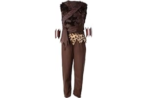 dressforfun Caveman Fancy Dress Costume - Stone Age Outfit for Parties, Halloween, New Years Eve - Faux Fur Top, Suede-look Straps, Leopard Print Detail Size M