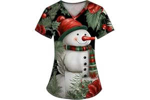 WDCHAOYUE Women's Christmas Scrubs Beauty Salon Wrap Mock Christmas Work Tops Care Uniform Healthcare Tunics