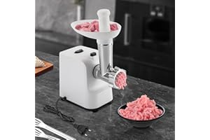 ESTABETER Elektrischer Fleischwolf 1000W Mit Aufsätzen - Wurstmacher, Kubbe Kit, Edelstahl Entsafter, 3 Mahlplatten für Haus & Küche | Weiß