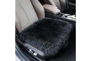 SISHA-A Sisha Sheep Wool Seat Cushion Cover Winter Warm Natural Wool Car Seat Covers Universal Fit for Most Car, Truck, SUV, or Van Front Black