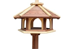 DACKO-WOOD ANETA DACKO Mangeoire à oiseaux, avec support, en bois, résistante aux intempéries, à poser pour le jardin, le balcon, marron et naturel