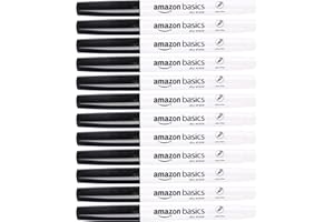 Amazon Basics Low Odor Ultra Fine Tip Dry Erase White Board Markers, Black, 12-Pack