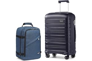 Kono Luggage Set 2 Piece Suitcase Trolley Hard Shell with Cabin Travel Bag Lightweight Business Backpack (Navy, 20")