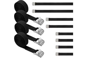 WEFINEST 8 Pezzo Cinghie di Tensione, Cinghie a Cricchetto 2M/1M/0.5M x 20mm, Portata 250kg, Cinghie di Fissaggio con Fibbia a Camma Regolabili, per Moto, Portabiciclette, Bagaglio, Auto(Nero)