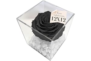 PREMIUM-ROSE.COM PREMIUMROSE - Cubo Rosa Stabilizzata Nera 12 cm con scaglie di Marmo di Carrara - Rose nera Eterne Stabilizzate, Idea regalo per lei, idea originale, amica, Fidanzata - Made in Italy - Nera A1027