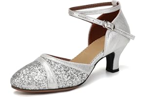 Uonpie Damen Latein Tanzschuhe Geschlossene Zehe Pailletten Schuhe Niedriger Absatz Gesellschaftstanzschuhe