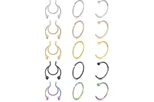 AceFun Naso Finti Anelli Acciaio Inossidabile Anello al Labbro Falso Orecchio Piercing Falso Naso al setto nessun Foro Gioielli penetranti per Il Corpo