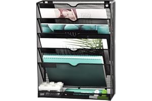 EASEPRES 6 Tier Mesh Wall Mounted File Magazine Document Holder with Side Shields Vertical Hanging Metal Paper File Letter Organiser Rack for Office Home Dormitory, Sides Closed, Black