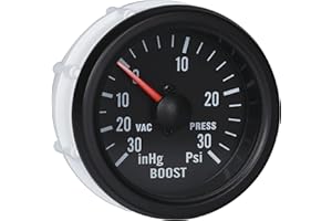 MOTOR METER RACING 2-1/16" 52mm Mechanical Boost/Vacuum Gauge -30 inHg 30 PSI Black Dial Amber Light for Car Truck