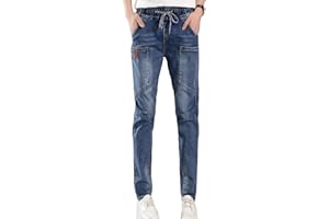 PHOENISING Women's Boyfriend Jean Denim Fabric Drawstring Retro Jeans