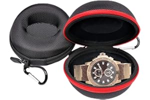 LTHERMELK 2 Stück Uhrenetui mit Karabiner, Runde Portable Single Watch Travel Case Uhrenbox mit Reißverschluss und gepolstertes, Eva Uhr Fall für Holding Armbanduhren und Smart Watch (Schwarz, Rot)