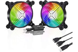upHere U1207 USB Fan Dual-Ball Bearings,Rainbow LED,Multi-Speed Control,Silent 120mm Fan for Computer Cases Computer Cabinet Playstation Xbox Cooling