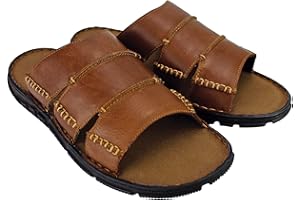 DUNLOP Mens Leather Mule Slippers Open Toe Slip On Summer Shoes