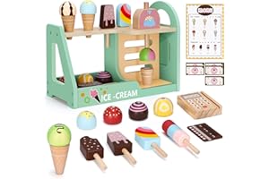 RILSO Gifts for 2 3 4 Year Old Girls,Toys for 2 3 4 Year Old Girls, Wooden Ice Cream Set,Play Food Sets for Children Kitchen,Ice Cream Toys for Kids Kitchen Accessories Girl Gifts,Role Play Toy