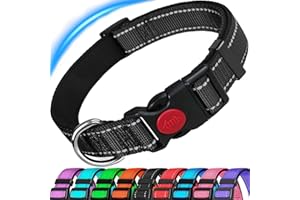 ATETEO Dog Collar, Reflective Adjustable Basic Dog Collar with Soft Neoprene Padding, Durable Nylon Pet Collars for Puppy Small Medium Large Dogs, Black, M: 13-19.7 inch