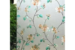 VSUDO Privacy Window Film, Jasmine Flower Pattern Window Tint for Home, Static Cling Window Glass Sticker (30x200 cm)