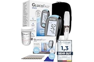 GLUCOFAST Duo Blutzuckermessgerät (mg/dL) Set mit 60 Teststreifen & 10 Lanzetten | Zertifiziertes Diabetes-Messsystem mit hoher Genauigkeit | Leichte Anwendung