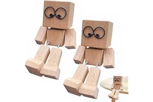 Pluvyze 2 Stück Wackelfigur Auto Shaking Wooden Man Holzfiguren,Rutschschutz,Sicherheit und Stabilität,Autodekoration,Schreibtisch,Bürobedarf