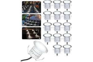 HIBOITEC Lot de 16 Spot LED Encastrable Extérieur, IP67 Étanche Eclairage Escalier, Ø 32mm, Spot Encastrable Exterieur pour Terrasse Bois Piscine Jardin Escaliers Deck en Bois (Blanc Froid)