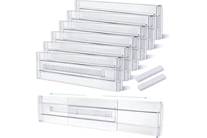 Vizgifin 6 Pack Drawer Dividers, Adjustable Drawer Organiser Divider(11.3"-19.88"), 3.2" High Extendable Plastic Drawer Dividers with Foam Ends for Clothes,Dresser,Bedroom, Bathroom,Kitchen and Office