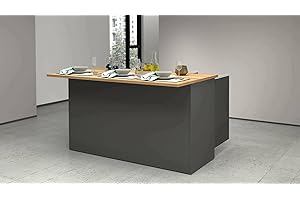 Dmora - Îlot de Cuisine Patrizio, Armoire Polyvalente, Meuble de kitchenette, Table auxiliaire, 100% Made in Italy, 155x90h90 cm, Anthracite et Chêne