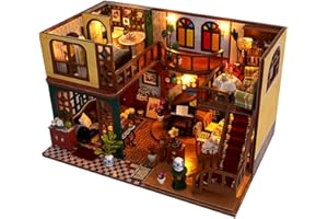 UINOFER DIY Miniatur Bausatz, Miniatur-Bausatz zum Selberbauen mit Möbeln, Modellhäuser zum Bauen, Bausatz für EIN Kleines Haus, Puppenhaus Bausätze für Erwachsene, Kinder - Retro Villa
