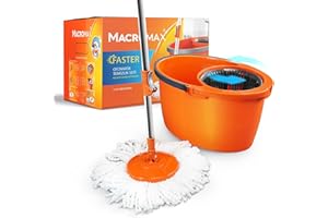 MACRO MAX Macromax - Faster Automatic Spin Mop 16L Cleaning Set, 100% Microfibre Mops - Telescopic Turn Handle, Automatic Wash & Removable Dry Basket, Made from 90% Recyclable Material (Spin Mop Set)