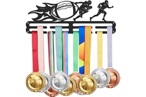 SUPERDANT Football Americano Porta Medaglie con Porta Medaglie di Fuoco Gancio di Ferro Cornice per Premi Nastro Tifo per 60+ Nastro Cordino Medaglia Appendiabiti da Parete Regali per Bambini