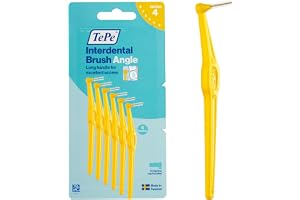 TePe Angle Vinklad Mellanrumsborste, Gul, 0.7mm/ISO 4, 6-pack | Kartongförpackning, Ta bort plack där en tandborste inte når, för Bakre tänder, för Medelstora mellanrum